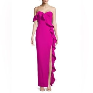 AIDAN BY AIDAN MATTOX
Strapless Flounce Column Gown Pink